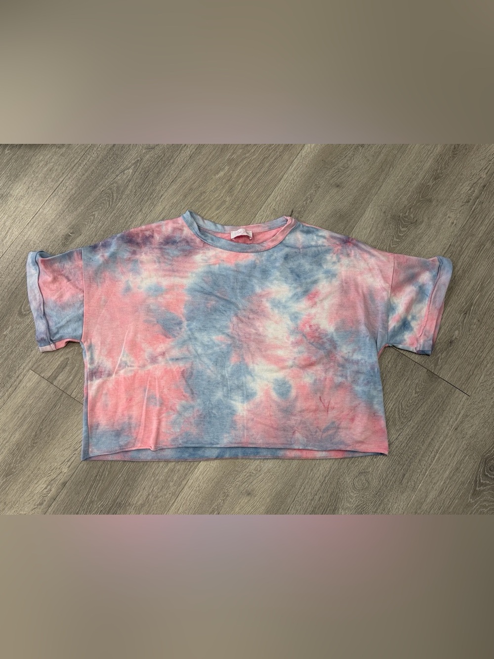 Women’s Crop Top Short Sleeve Shirt Cropped Pink Blue Tie Dye Large